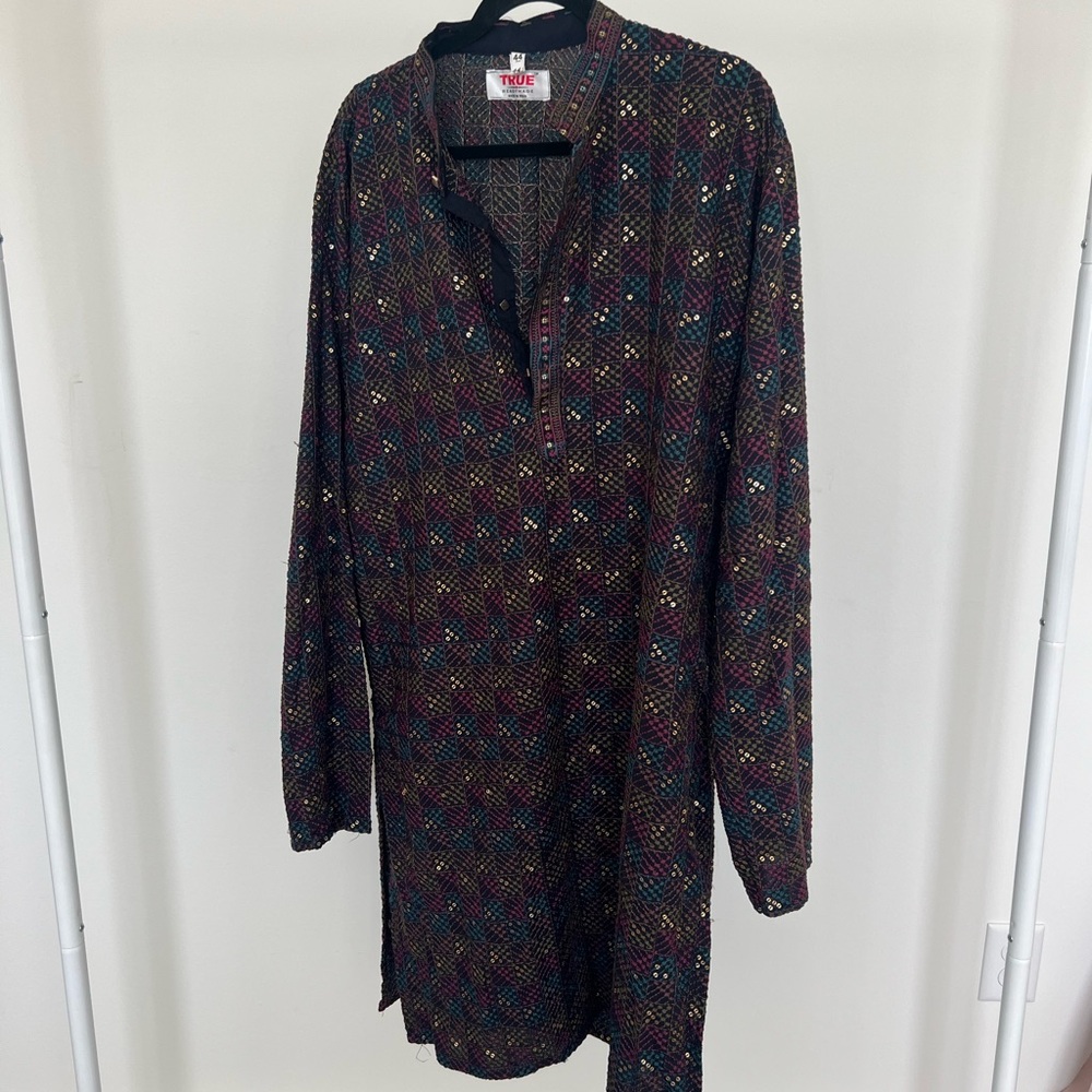 Custom Mens Kurta- made in India-Colorful Patterned Long Sleeve Shirt